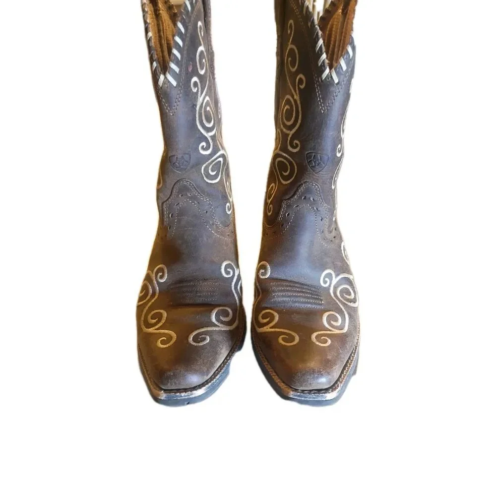 ARIAT 4LR YOUTH WESTERN LEATHER BROWN BOOTS, SIZE 13.5 Youth